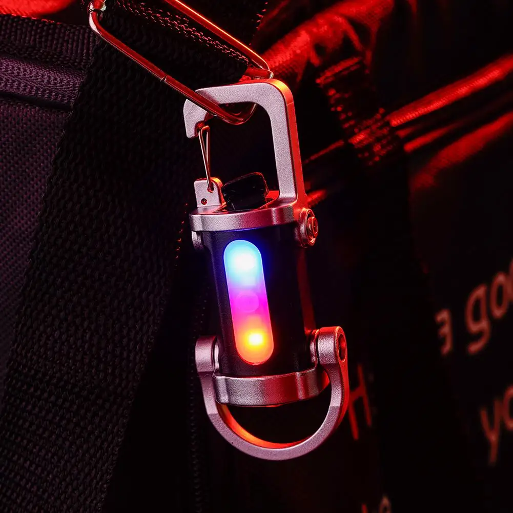 Mini Keychain Flashlight Rechargeable Portable Waterproof Camping Pocket Lamp Keyring Hanging Light Hook Emergency Warning Light