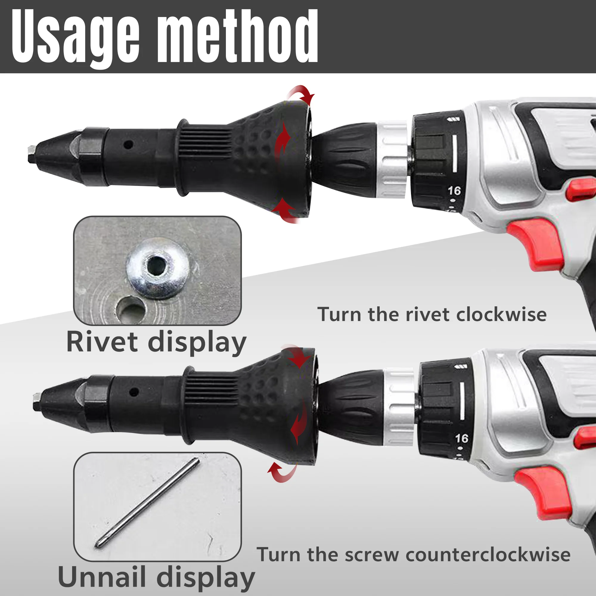 Black Electric Rivet Nut Gun Drill Adapter for Cordless Riveting Tool Insert Nut Adaptor Drill Adapter