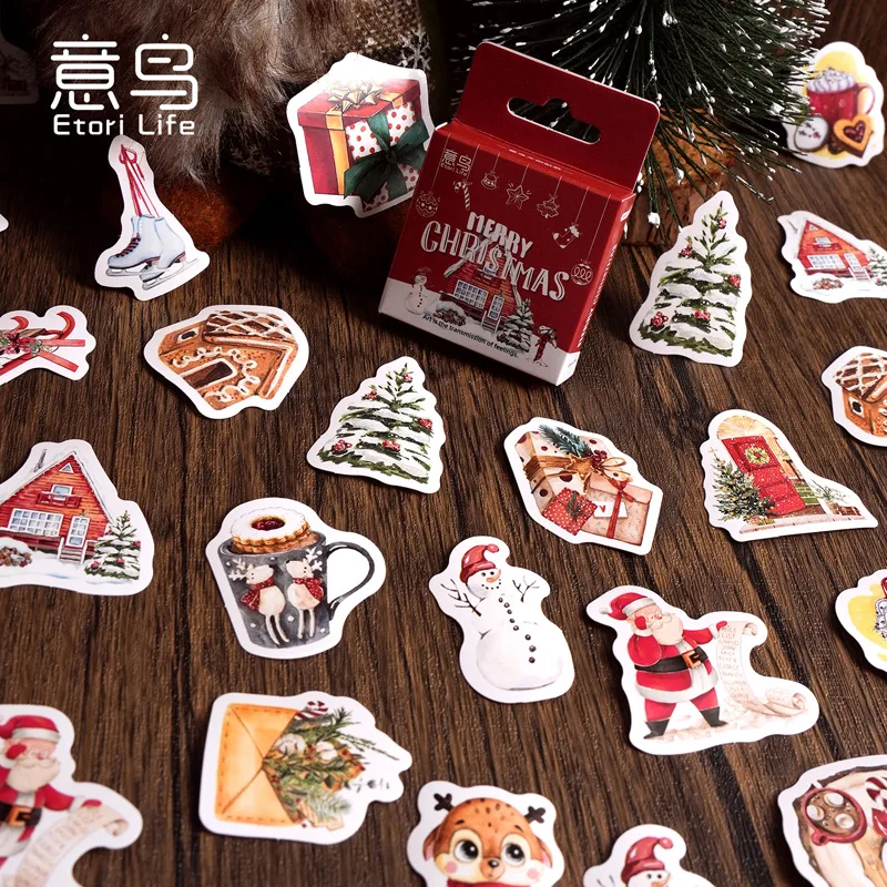 Imagem -02 - Feliz Natal Decorativo Sticker Pack Faça Você Mesmo Papelaria Álbum Diário Copo Notebook Telefone Móvel Brinquedo Scrapbook 46 Pcs