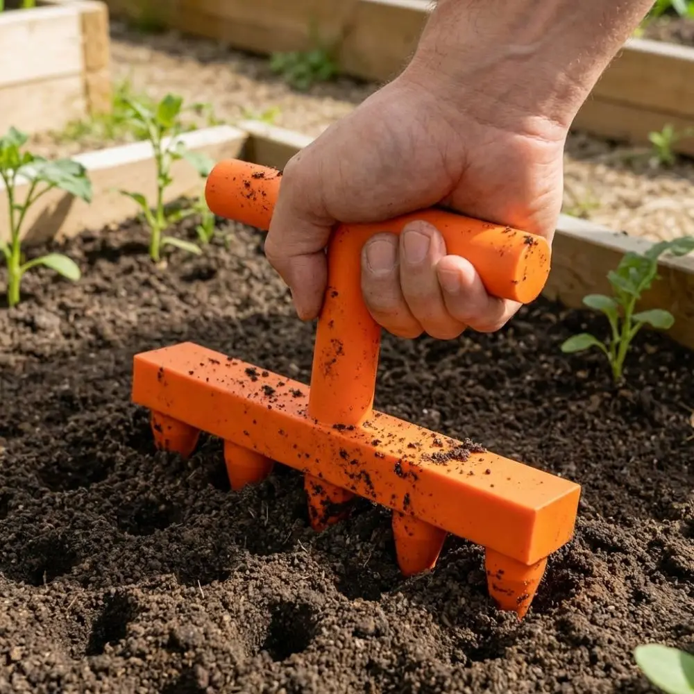 Plastic Soil Hole Drilling Tool 5-Prong Manual Handheld Sowing Tool Ergonomic Handle Fast Even Seeding Seeder Spreader Planter