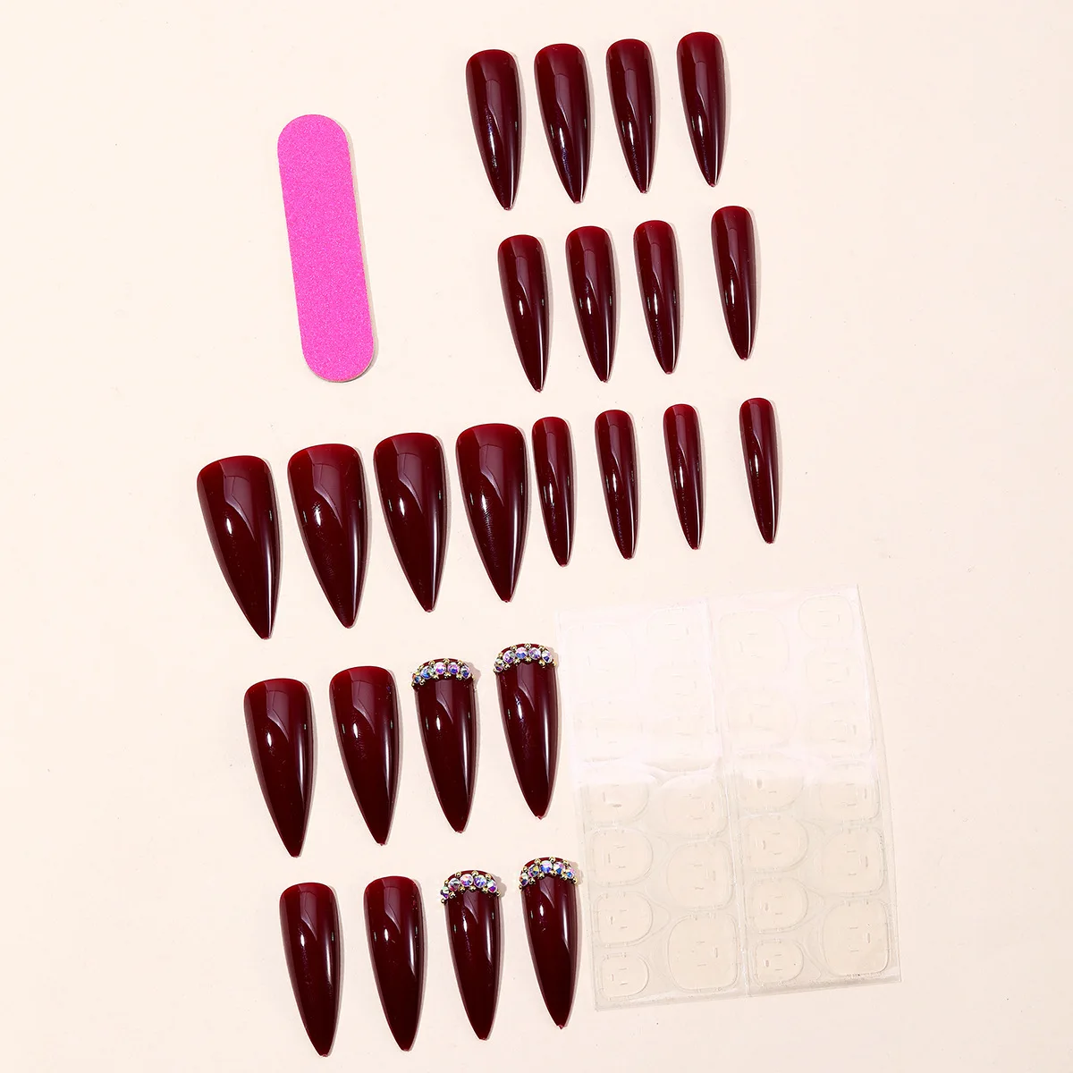 أحمر داكن طويل خنجر الأظافر وهمية للفتيات حار 24 قطعة بلون اضغط على الأظافر لامعة الماس ديكور السنة الجديدة سحر مانيكير #5