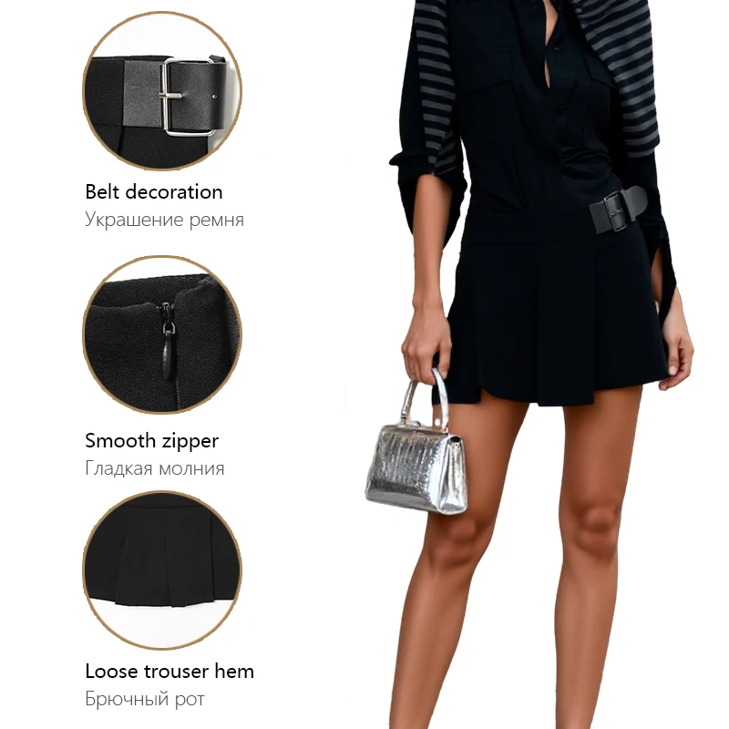 RECJI Damesrokbroek Modieus Veelzijdig Brede geplooide riem Rokbroek Essentieel lente- en herfstitem Trafizaran