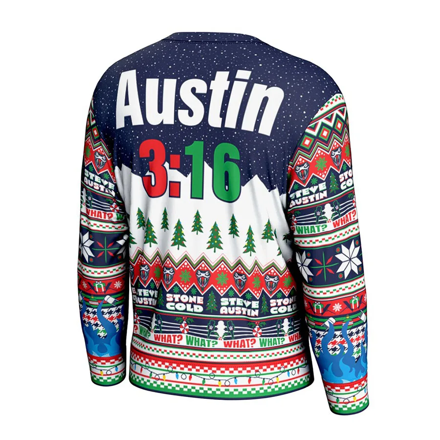 Men's Navy Stone Cold Steve Austin Santa Hat Ugly Sweater Simple Fashion Pattern Different Soft Fit Suitable for Christmas Party