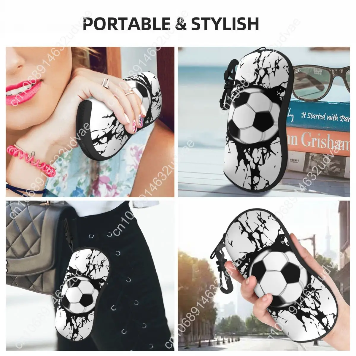Futebol super shot bola disjuntor de parede escudo óculos caso feminino bonito padrão de futebol caso óculos de sol caixa bolsa