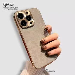 Sheepskin Phone Case For iPhone 15 11 13 12 14 Pro Max Plus Gold Plating Bumper Turn Fur Lambskin Leather Metal Lens Phone Cover