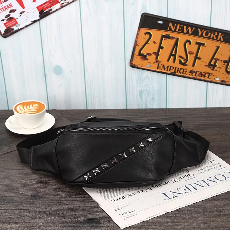 

Leather Fanny Pack Waist Bag for Men Hip Bum Bag Travel Pouch Sling Bag Crossbody Chest Bags Shoulder Daypack Waist Pack Black