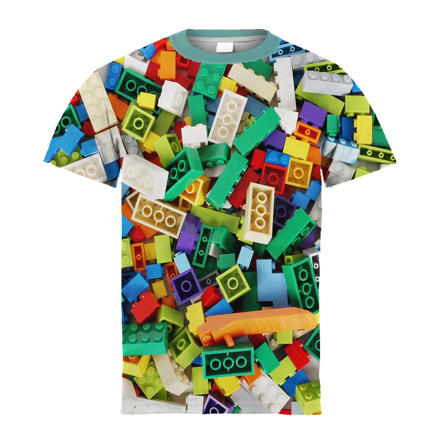 Grafik-T-Shirt mit Bausteinen-Motiv für Jungen, 3D-Digitaldruck, lässig, dehnbar, kurzärmelig, für Sommer-Outdoor-Aktivitäten