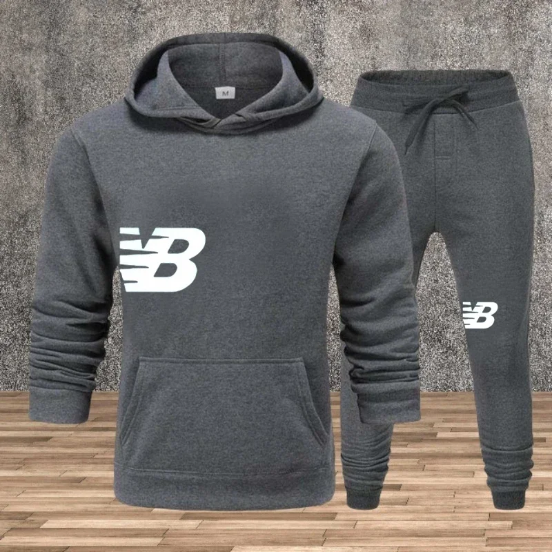 New windproof men's suit for autumn and winter, a 2-piece set of outdoor warm men's and women's sweatshirts and sport pants