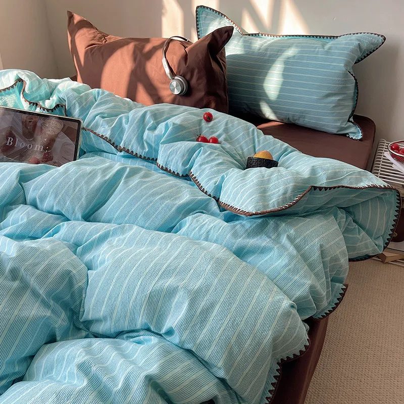 Bedroom Pure Cotton 4-piece Set, All Cotton, Washed Cotton, Shell Edge, New Style, High-end Feel, Three Piece Set, Bedding