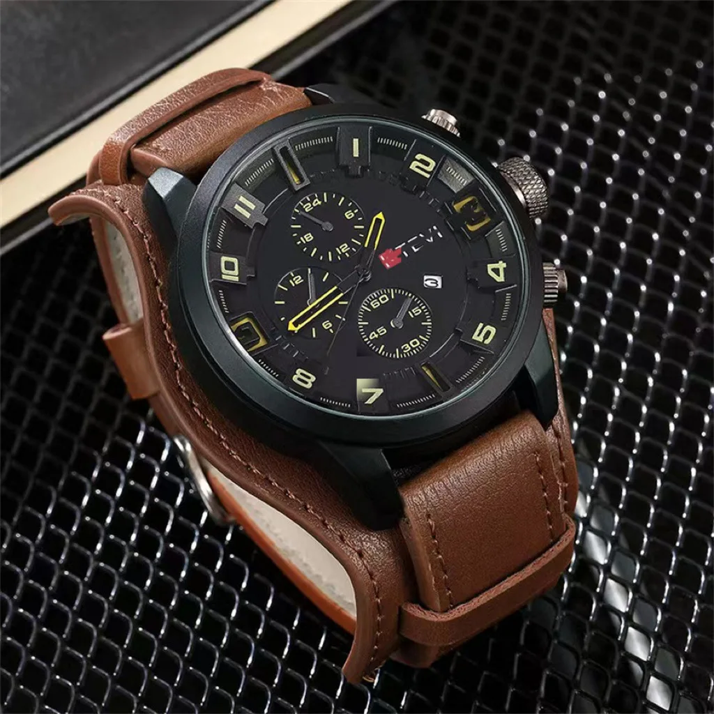 New Fashion Luxury Man Big Leather Watch Men Soldier Militray Quartz Watches Students Sports Wrist Watches Gifts Reloj Hombre