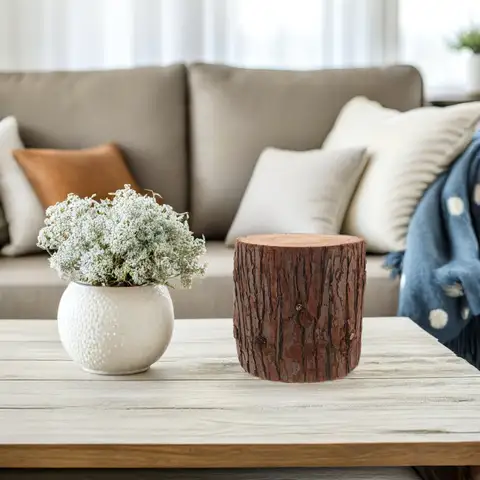 Wood Stump End Table Natural Solid Wood Tree Trunk Coffee Table Rustic Display Base for Home Decor Centerpiece Holder