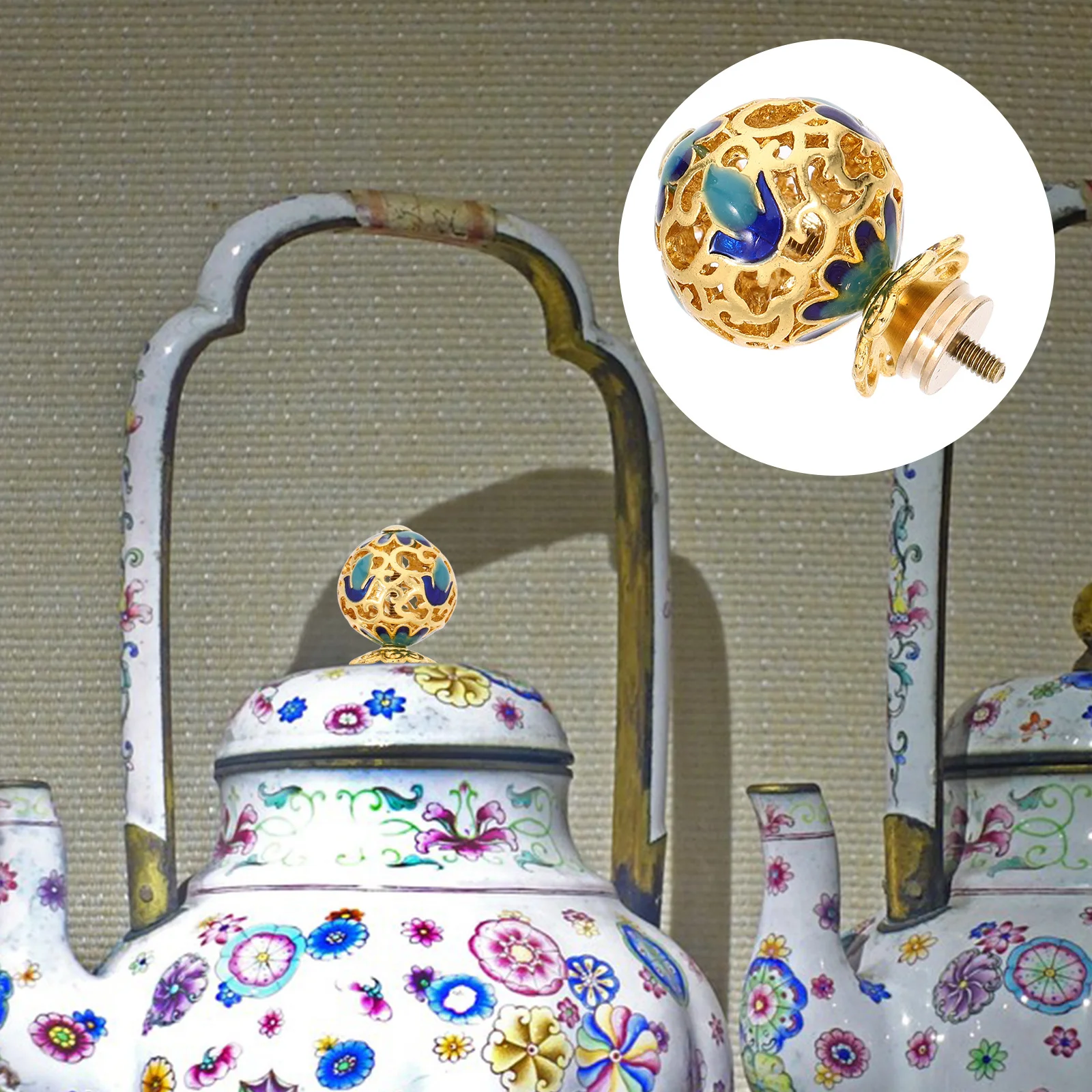 

Colorful Vintage Pot Lid Handle Knob Gilded Enamel Teapot Lid Replacement Heat Resistant Decorative Kitchen Accessory