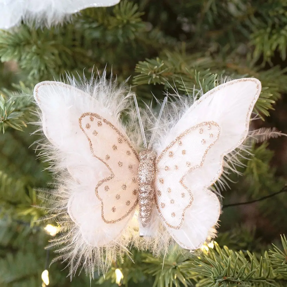 Elegant Glitter Butterfly Christmas Tree Hanging Pendant Shiny Artificial Insect Ornament For Seasonal Festive Party Decor