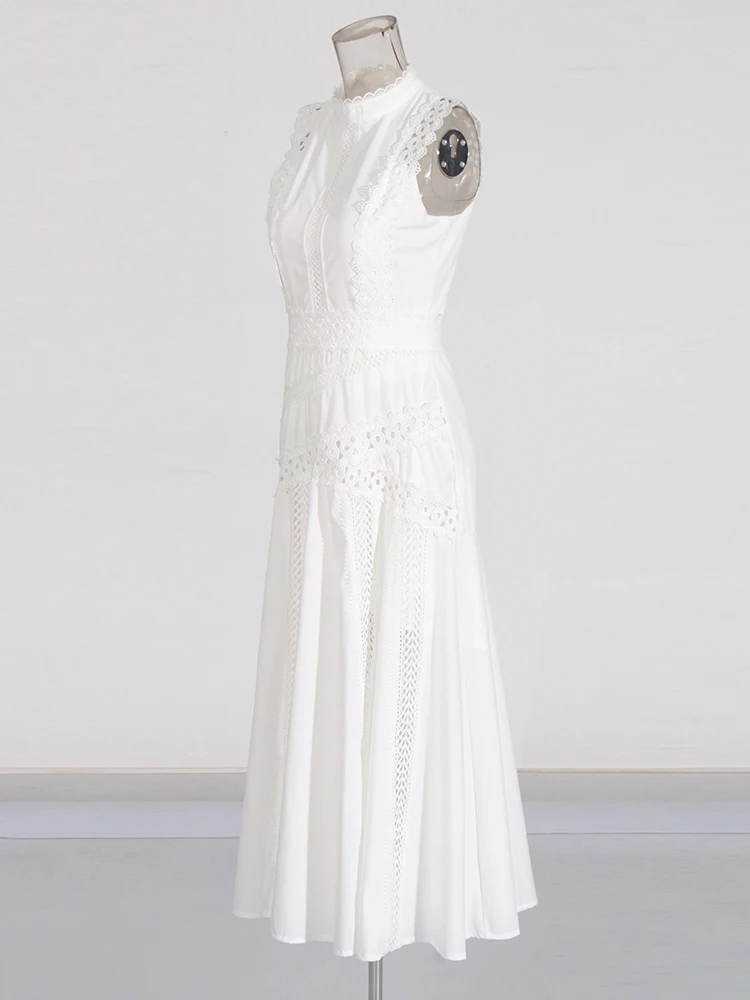 ROMISS Solid Hollow OUT ชุดลําลองสําหรับสตรีคอแขนกุดเอวสูง Minimalist ชุดสายหญิงสไตล์