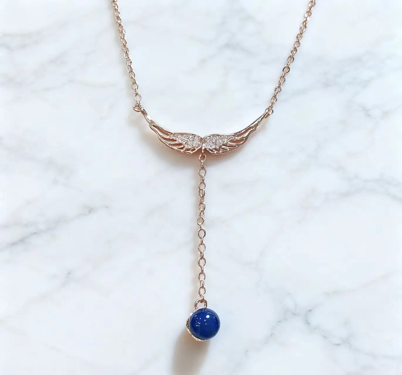 

Blue Amber Angel Wing Necklace Rose Gold Plated Sterling Silver with Zircon Gift for Girlfriend Wife Anniversary Romantic Presen