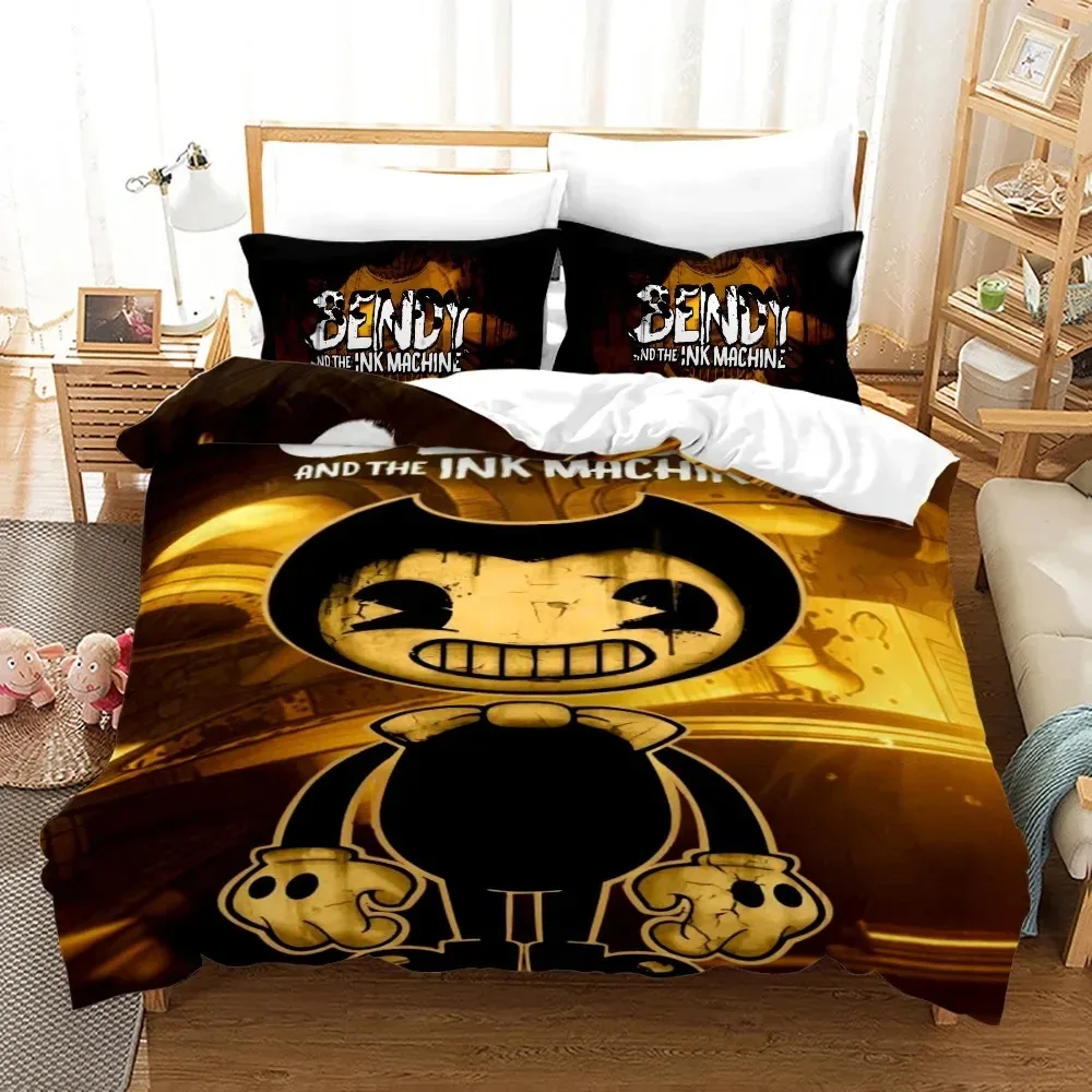 Juego de Ropa de Cama 3D de B-Bendy y la Máquina de Tinta, Funda de Almohada, Funda Nórdica, Cama Doble, Individual, Matrimonial, Queen, King, Ropa de Cama para Adultos y Niños, Funda de Edredón