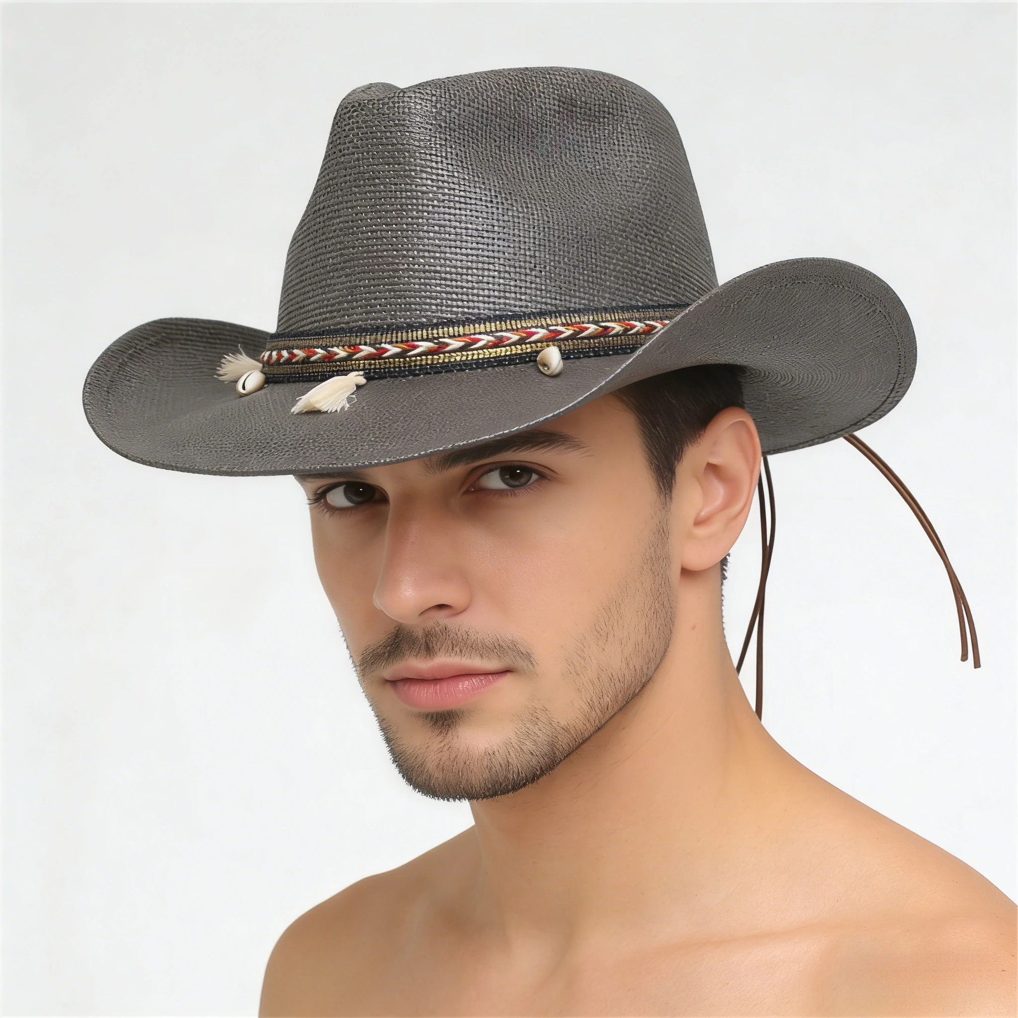 

Unisex Straw Cowboy Hat - Breathable Sun Protection Outdoor Travel Cap (57-58cm) with Woven Striped Band & Tassel