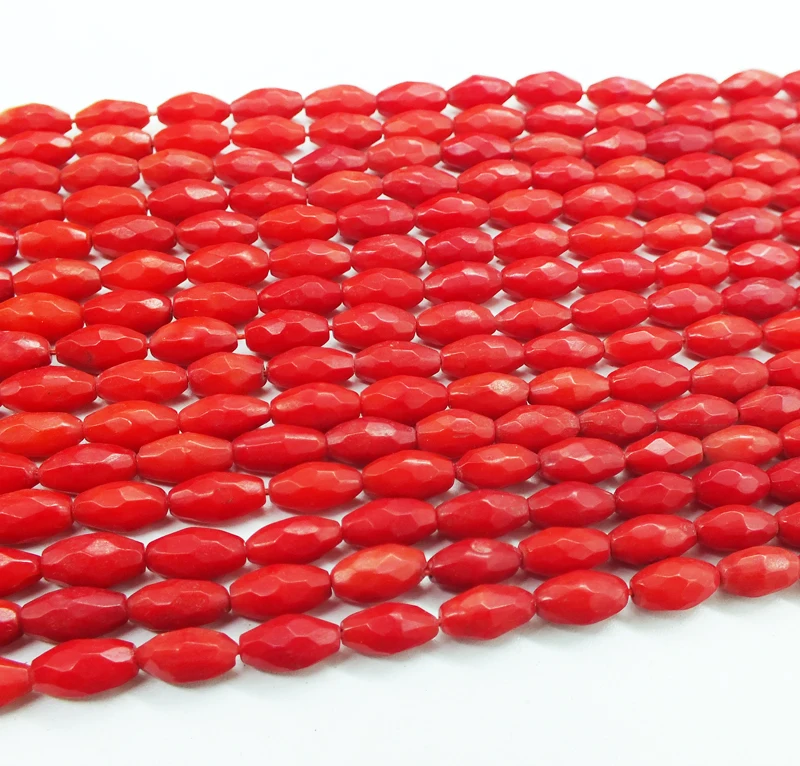 3PCS 5X9MM AAA high quality red facet Ovai shape Coral Loose Beads 15 inch