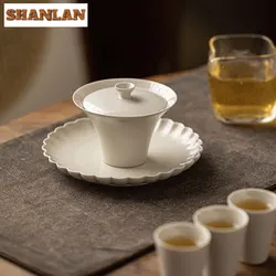 100ml Plant Ash Cover Bowl Household Kung Fu Gaiwan Creative Tea Tureen Vintage Tea Maker Chinese Tea Cup Drinkware Ornaments