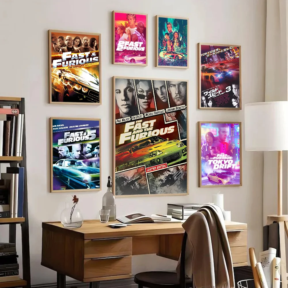 Fast and Furious Classic Vintage Vintage Posters Sticky Retro Kraft Paper Sticker DIY Room Bar Cafe Kawaii Room Decor