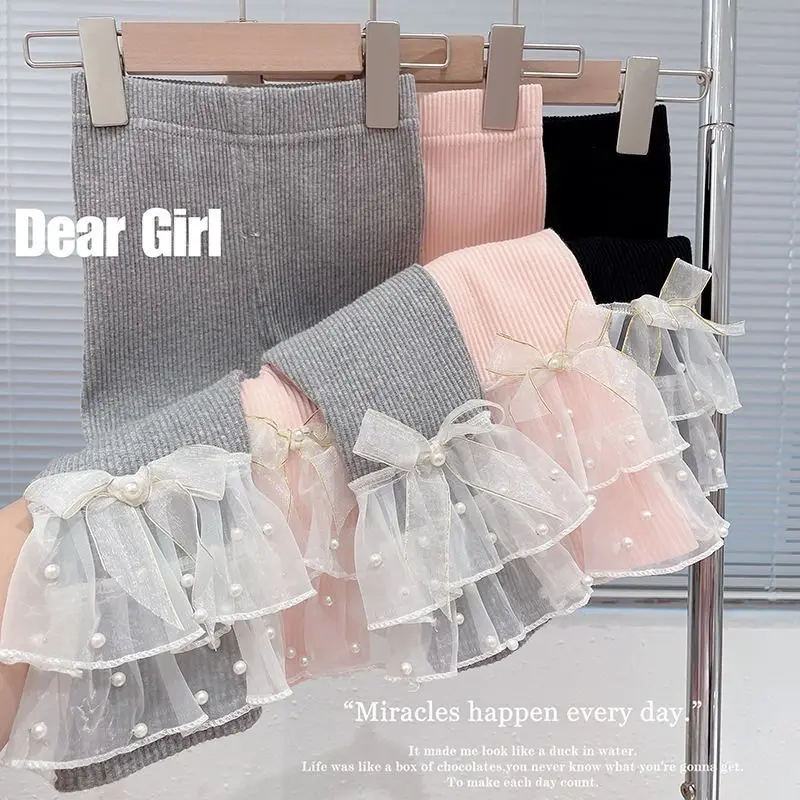 Girls' Western-style Lace Pearl Leggings 2026 Children's Fashionable Versatile Pants Baby Comfortable Pants