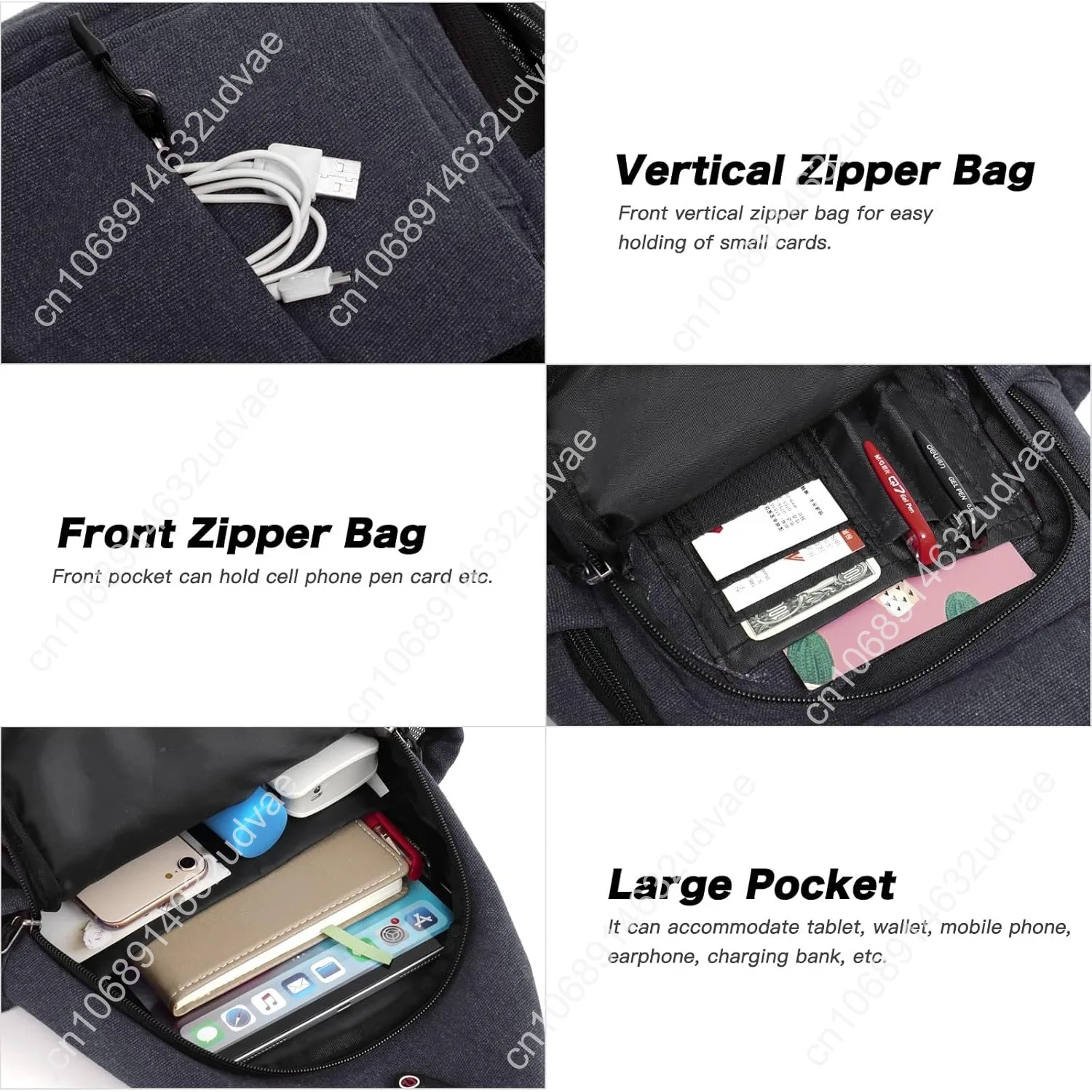 Sling Backpack,Canvas Crossbody Hiking Daypack Bag with Anti-theft Pocket