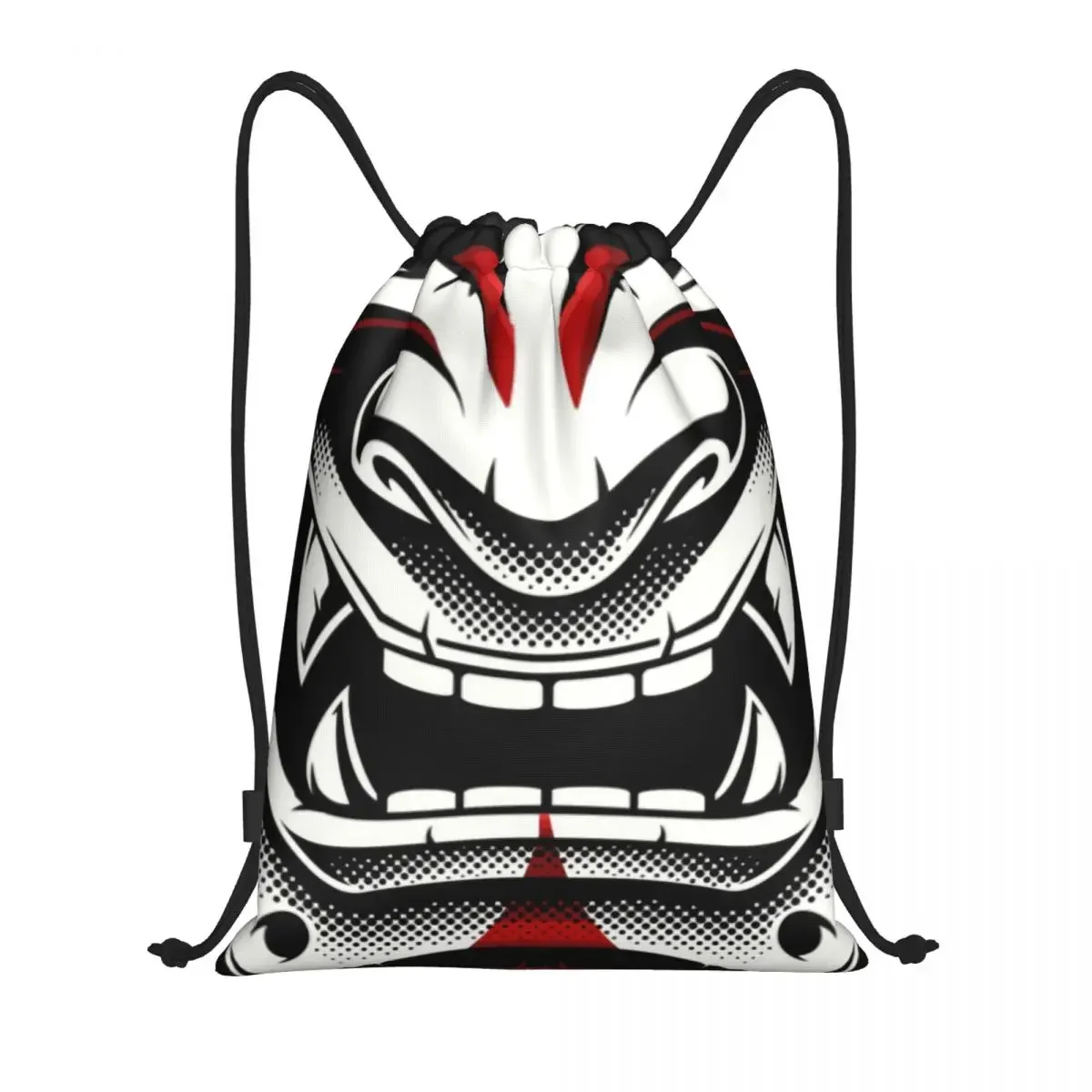 White Red Okami Kitsune Kabuki Japanese Oni Demon Drawstring Bags Foldable Sports Gym Sackpack Samurai Tattoo Training Backpacks