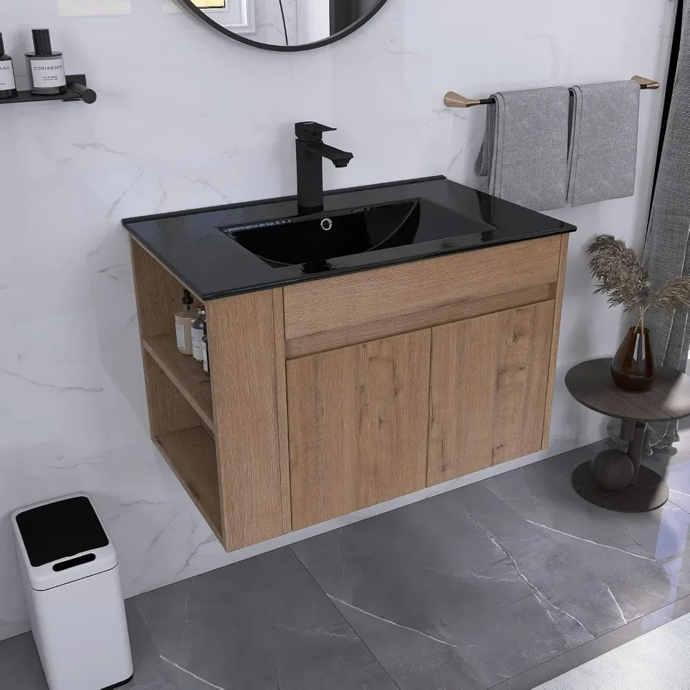 30 Bathroom Vanity with Sink, 30 Inch Floating Bathroom Vanity, Single Sink Bathroom Vanity Combo,  Wall Mounted Cabinet Set