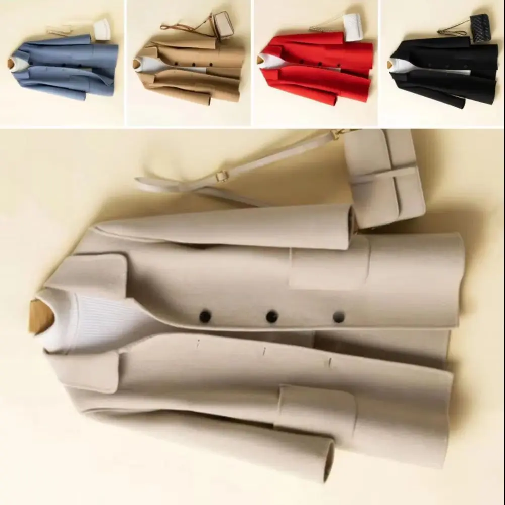 

Winter Mid Length Woolen Jacket Turn-down Collar Turn-down Collar Single-breasted Women Woolen Coat Thick Winter Overcoat