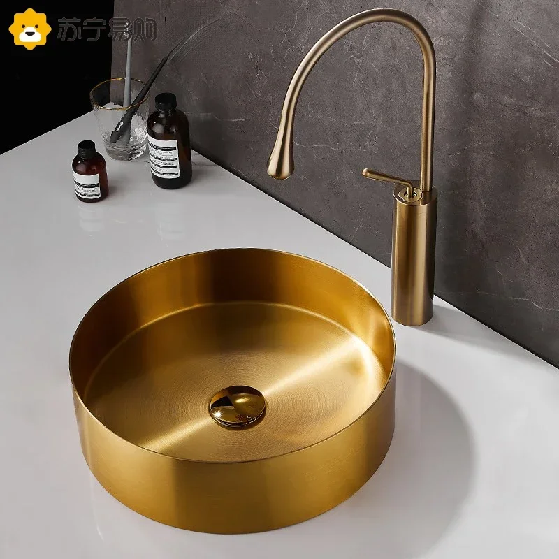 

Golden Stainless Steel Table Basin round Wash Bathroom Washbasin Black Art