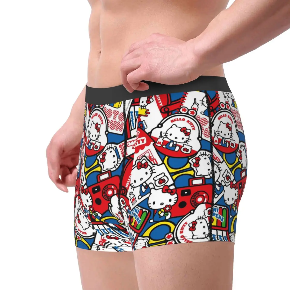 Ropa interior personalizada de Hello Kitty, calzoncillos tipo bóxer con estampado de dibujos animados para hombre, pantalones cortos, bragas, calzoncillos transpirables