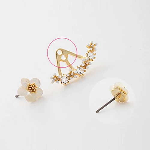 Women\'s Flower Earrings Zircon Ear Jacket Korean Style Copper Ear Studs Earrings orecchini Jewelry pendientes aretes de mujer