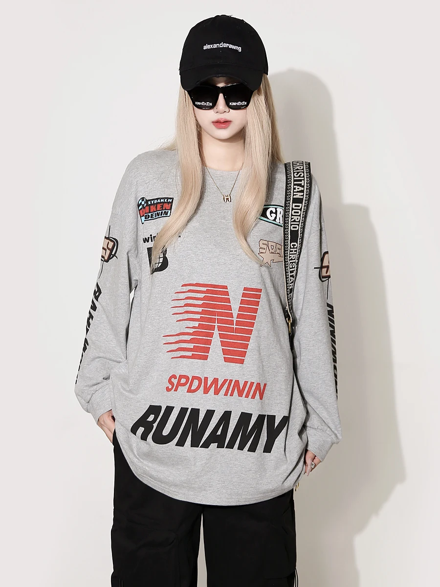 

Американский стиль: женский свитшот на весну-осень, свободный крой, круглый вырез, высококачественный европейский модный тренд, смесь хлопка и полиэстера.