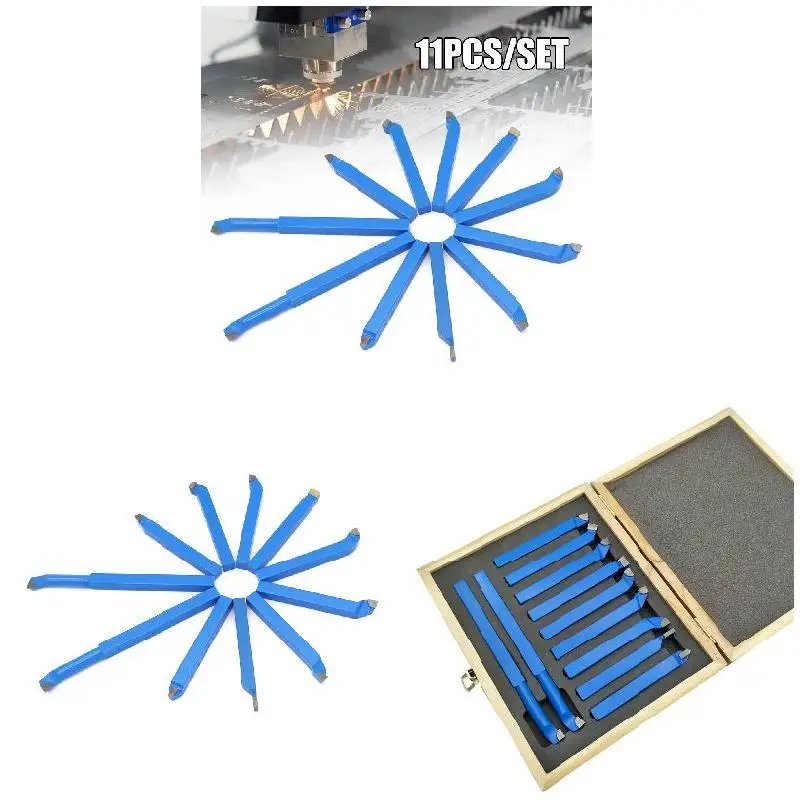 11 pz/set Set di frese per utensili con punta in metallo duro Set di frese per tornio in metallo blu per tornio CNC utensile per tornitura punta per alesatura