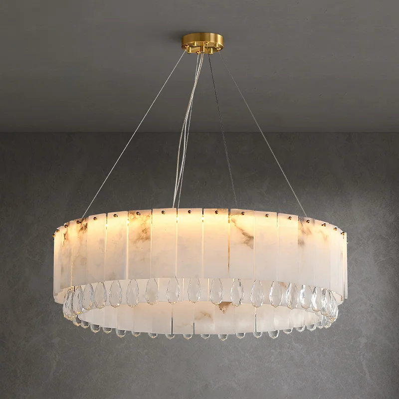 

Modern Home Living Dining Room Brass Marble Chandelier Round Nordic Villa Hotel Lobby Copper Alabaster Pendant Light