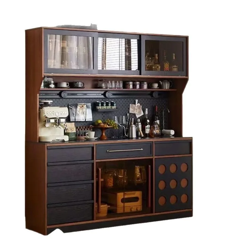 

Nordic medieval dining side retro simple storage French solid wood rock slab integrated wine cabinet locker kitchen