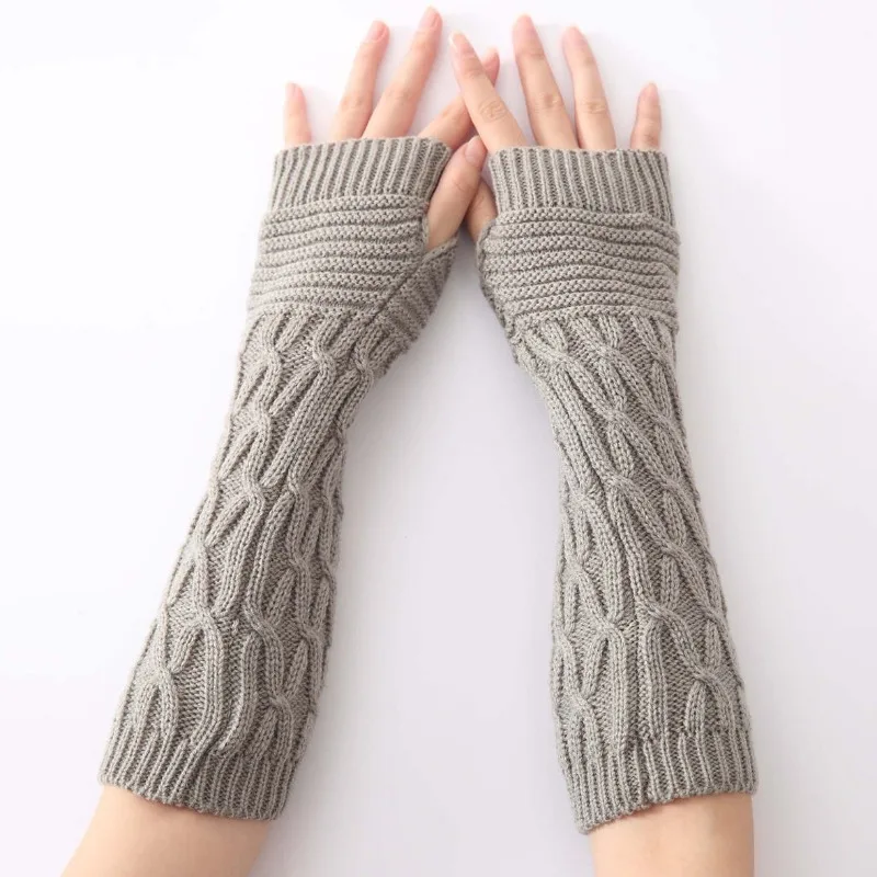 Premium Unisex Soft Warm Knitted Wool Fingerless Gloves with Stacked Arm Sleeves and Wrist Guards for Cold Autumn Winter