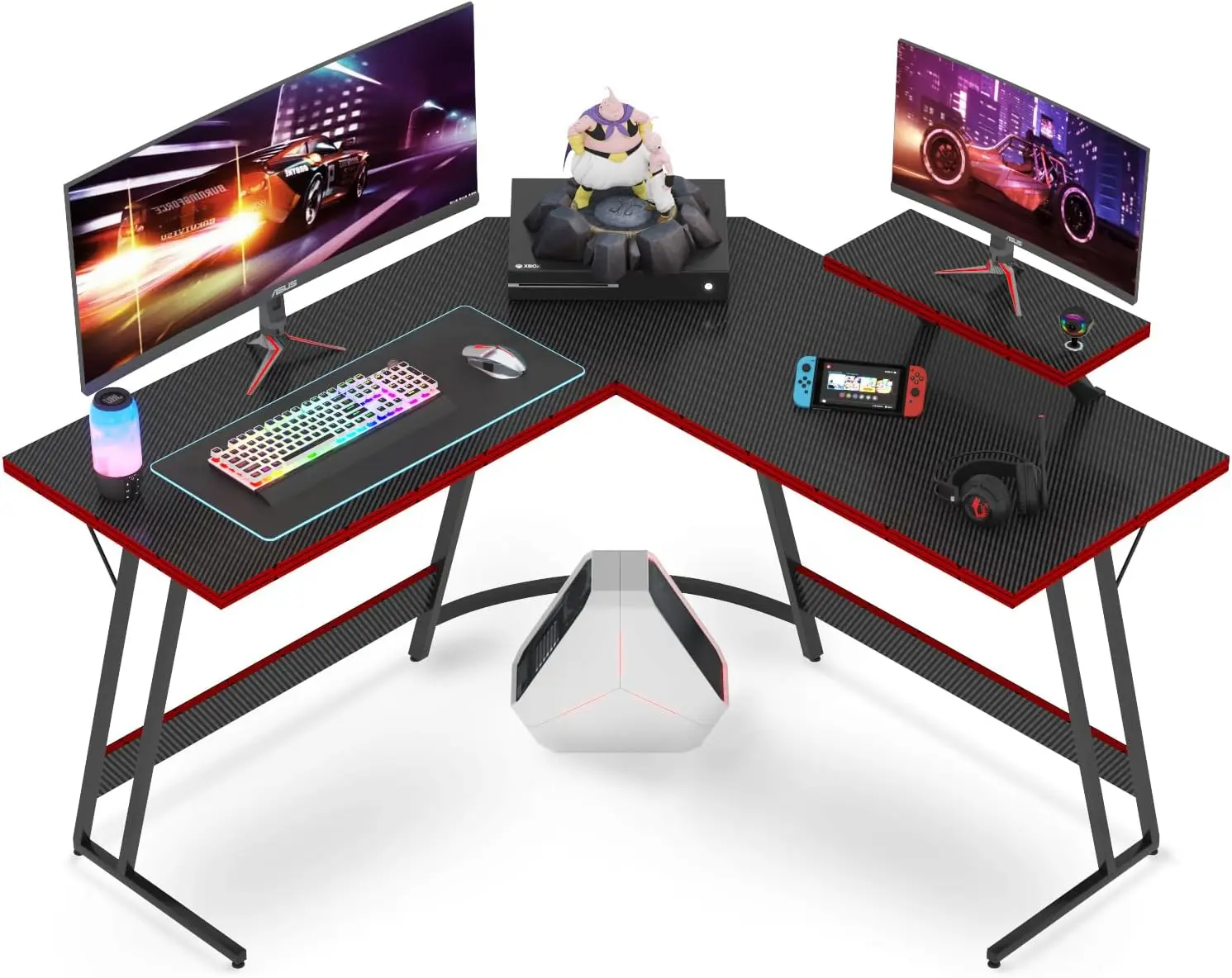 

Gaming Desk with Monitor Stand, L Shaped Corner Desk, Home Office Computer Table 47'' Black, Easy Assemble for Work and PLAY