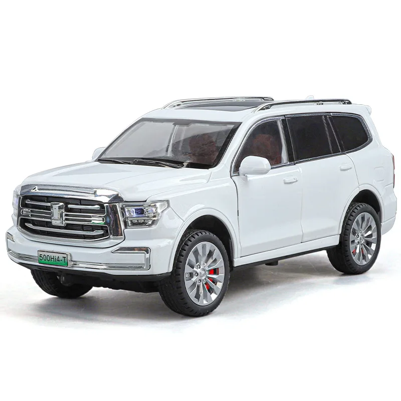 1:24 TANK 500 Alloy SUV Car Model Toy 6 Doors Opened Sound Light Pull Back Front Wheel Steering Vehice Friends' Gifts