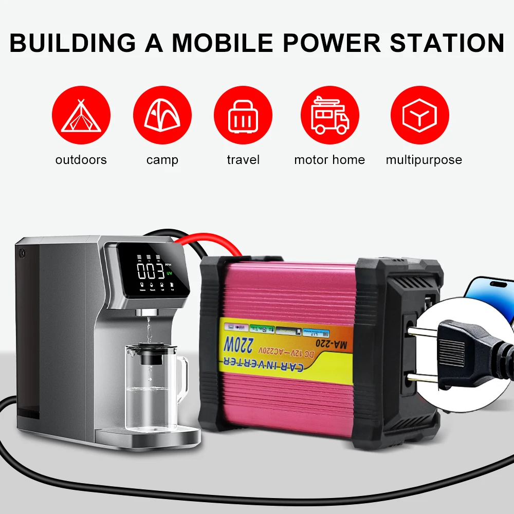 Tragbarer 220W Multifunktionaler Stromwechselrichter Batteriekonverter USB-Spannungstransformator Mehrfachschutz Auto-Stromwandler – Detail 11