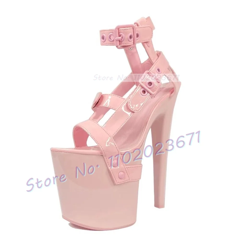 Multi Buckle Straps Platform Sandals Women Cool Mixed Color Thin Heels Shoes Punk Summer Party Cross Strap Pole Dance Sandals