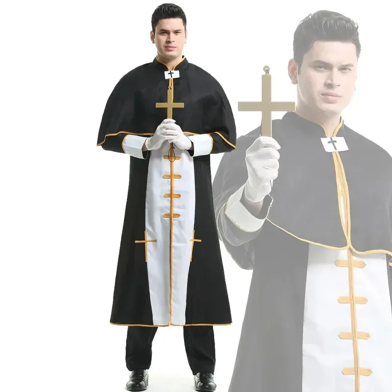 

Halloween Cosplay Priest Black Robe Party Dress Men's Costume