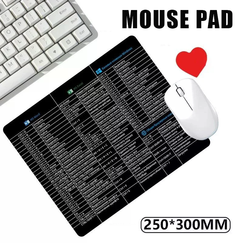 Keyboard Shortcut Reference Mouse Pad With Non Slip Rubber Base Clear Office Shortcuts Print For Home Office Workers Russian