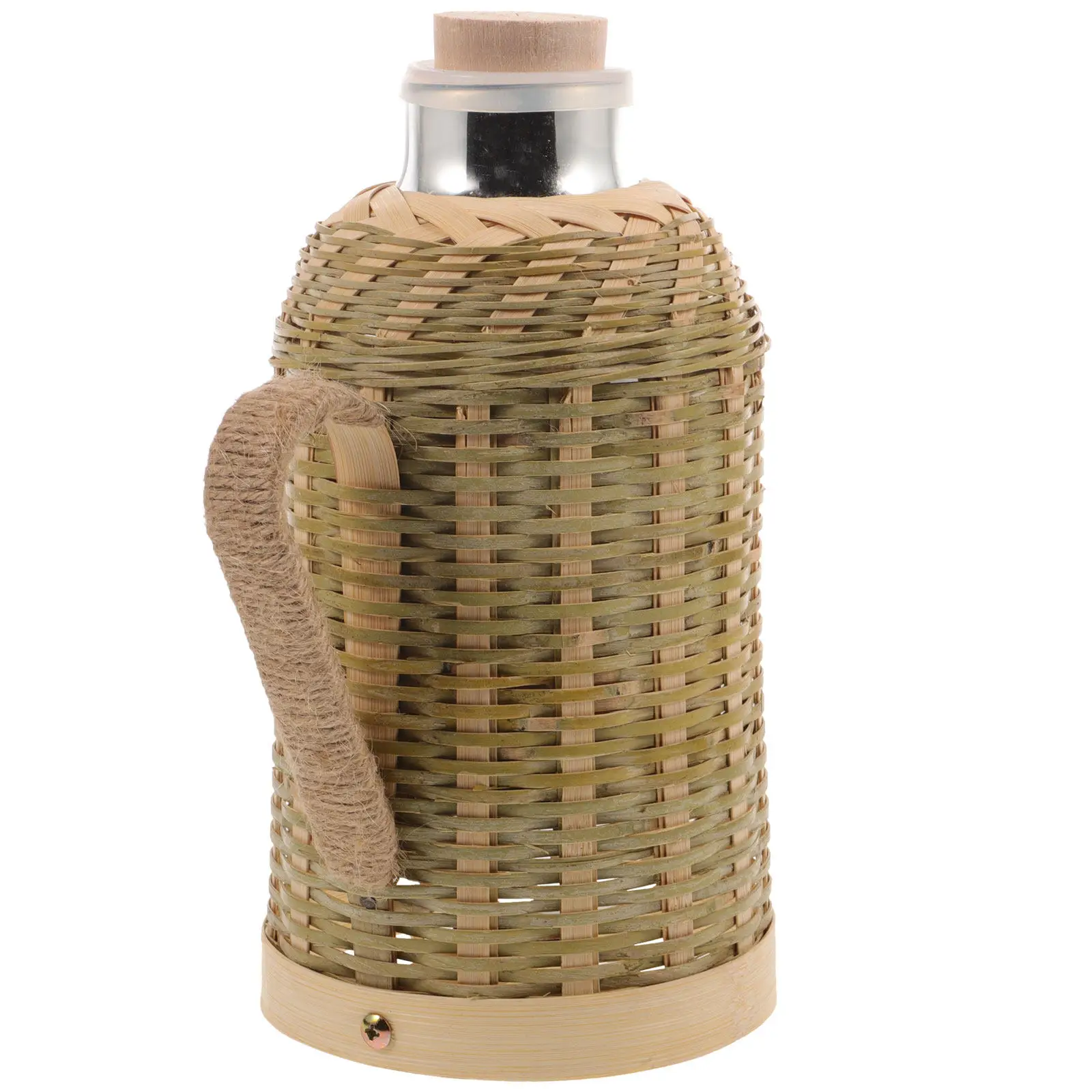 

Retro Thermal Bottle Bamboo Glass Insulated Kettle Simple Elegant Design Vintage Brown Color Easy Clean Reusable Heat
