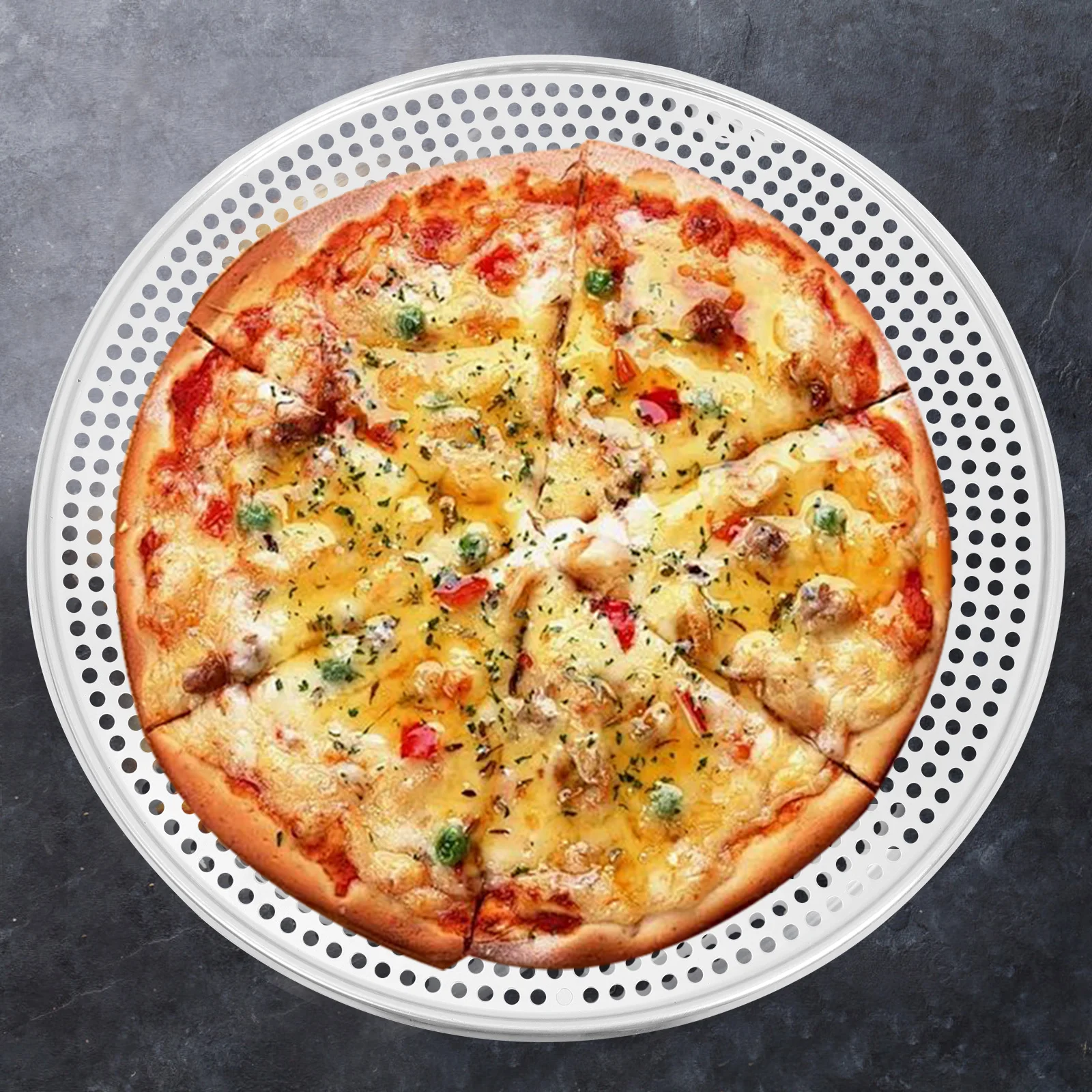 

16 Inch Perforated Pizza Pan Holes Stainless Steel Baking Mesh Crisper Round Metal Plate Cookware Household Kitchen Bar Tools