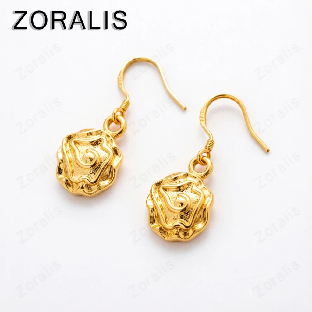 18K Gold Classics Attractive Rose Flower Drop Earrings For Women Party Engagement Wedding Holiday Gift Charm Jewelry