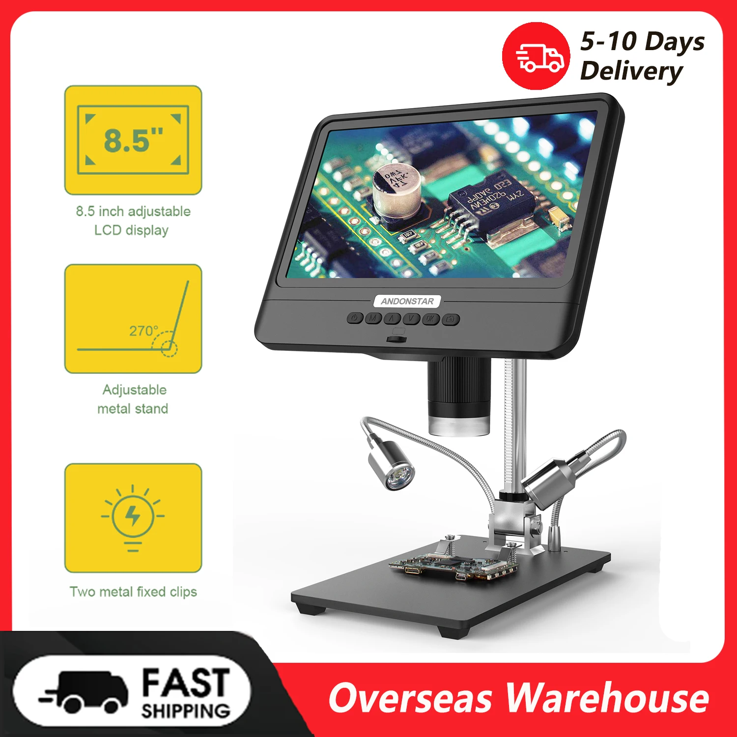 Andonstar AD208S Digital Microscope 1080P 8.5inch LCD Screen Display 2 Mega PX 5X-1200X Adjustable Scope Soldering Tool