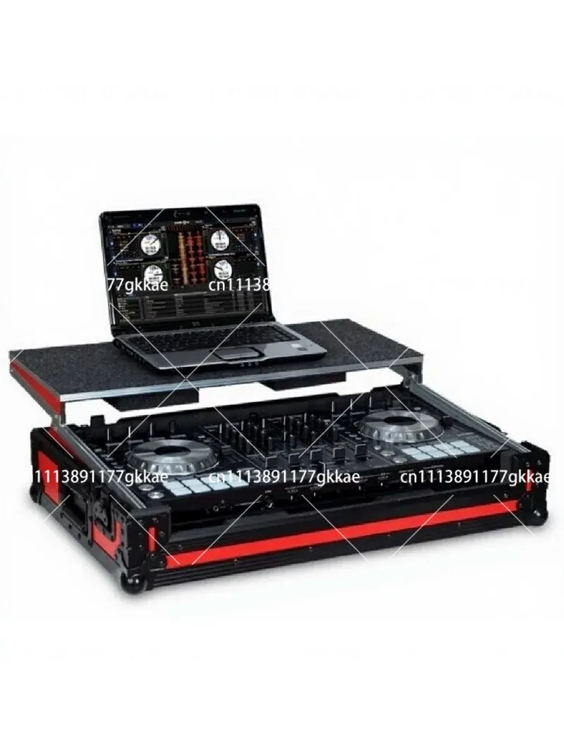 Black DJ Flight Case with Laptop Platform & Wheels for DDJ-FLX10 Controller