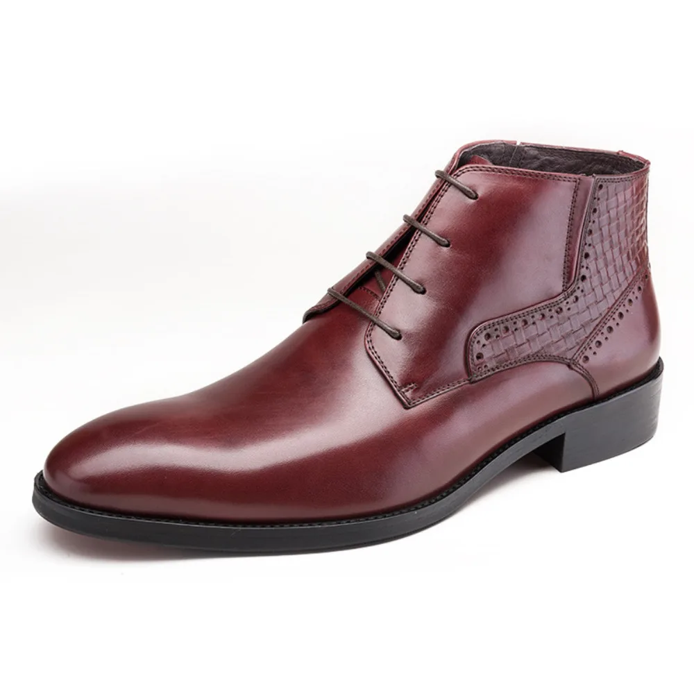 Men's Business Formal Dress Cowhide Leather Boots Fashion Autumn Winter Soft Smooth Surface Leather Boots for Men