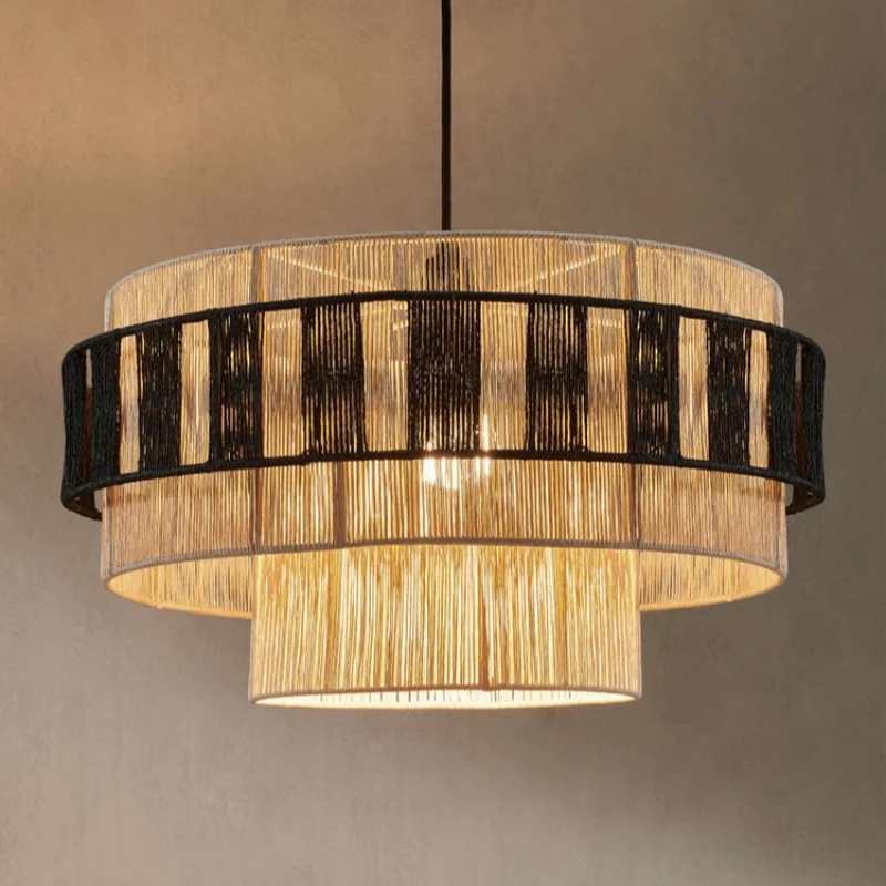 

Bonbon Pendant Light Japanese Hemp Rope Rattan Wood woven Light Homestay Aisle Cafe Bar Art Restaurant Lamps Indoor Decor Lighti